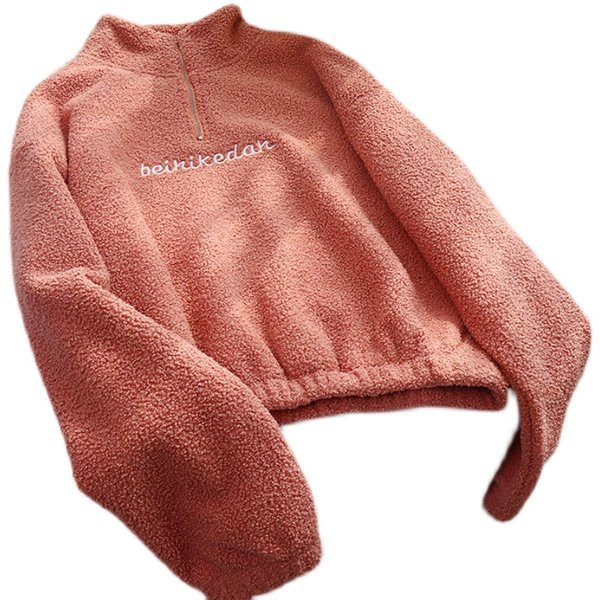 Hanorac de damă din puf cu fermoar și broderie