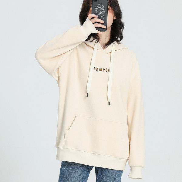 Γυναικείο βελούδινο φούτερ με κουκούλα και κεντητή επιγραφή