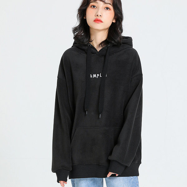 Γυναικείο βελούδινο φούτερ με κουκούλα και κεντητή επιγραφή