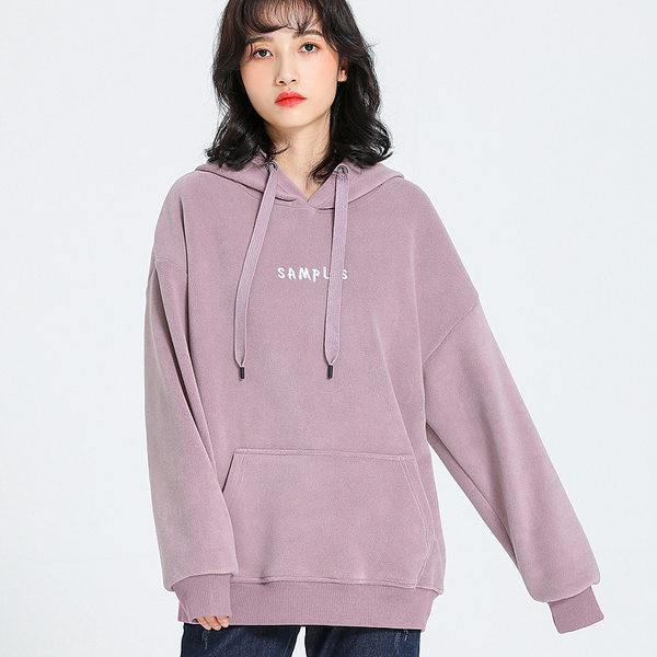 Γυναικείο βελούδινο φούτερ με κουκούλα και κεντητή επιγραφή