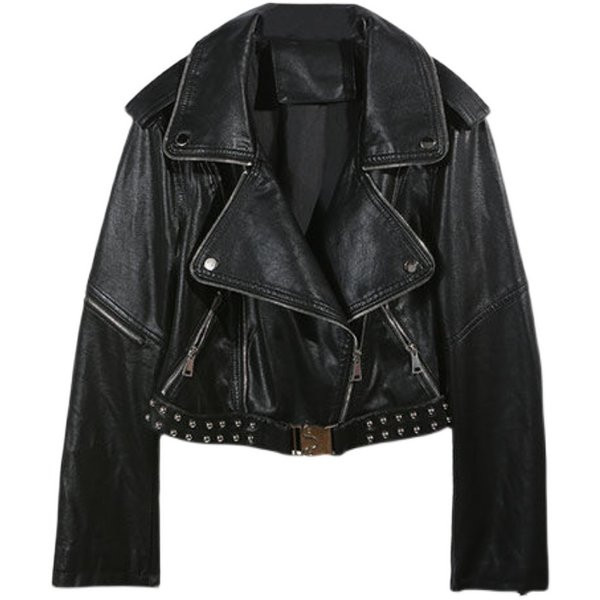 Νέο μοντέλο γυναικείο κοντό έκο δερμάτινο μπουφάν σε μαύρο και μπεζ χρώμα