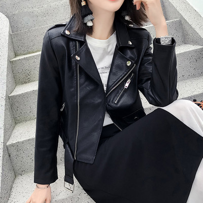 Γυναικείο κοντό έκο δερμάτινο μπουφάν με ζώνη σε πολλά χρώματα