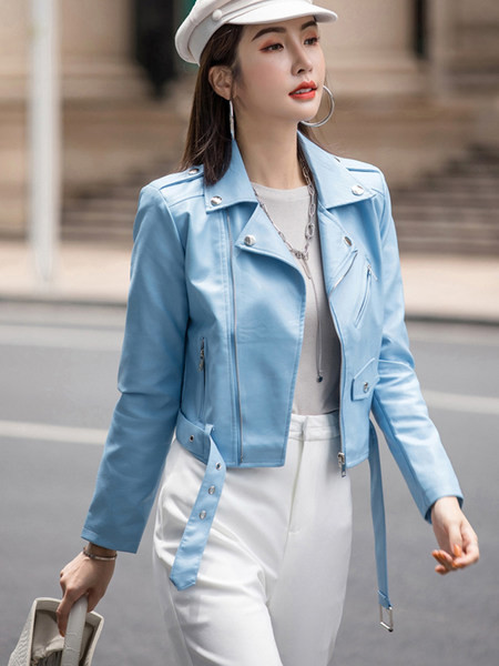 Γυναικείο κοντό έκο δερμάτινο μπουφάν με ζώνη σε πολλά χρώματα