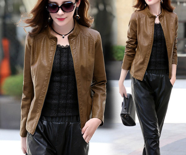 Új modell bőrdzseki ovális nyakkivágással nőknek