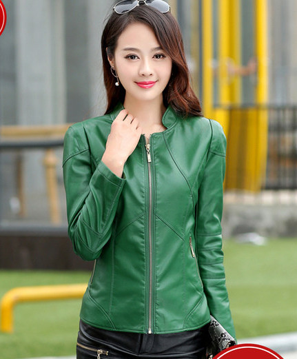 Geaca de dama din piele cu fermoar in trei culori