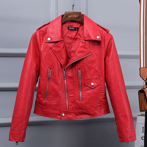 Női alkalmi bőrkabát cipzárral és gombokkal