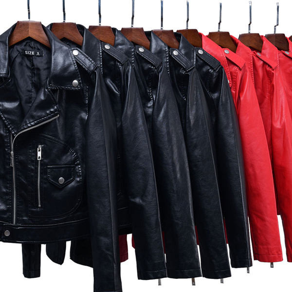 Női alkalmi bőrkabát cipzárral és gombokkal