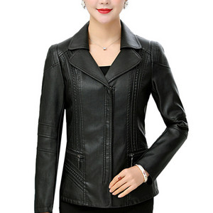 Ženska kožna jakna s klasičnim ovratnikom i džepom
