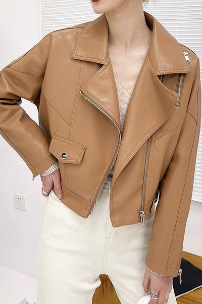 Νέο μοντέλο από οικολογικό δερμάτινο μπουφάν με φερμουάρ