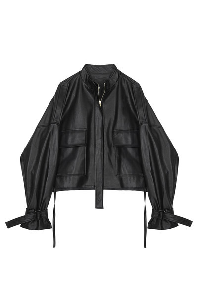 Női bőrkabát fekete színben, cipzárral