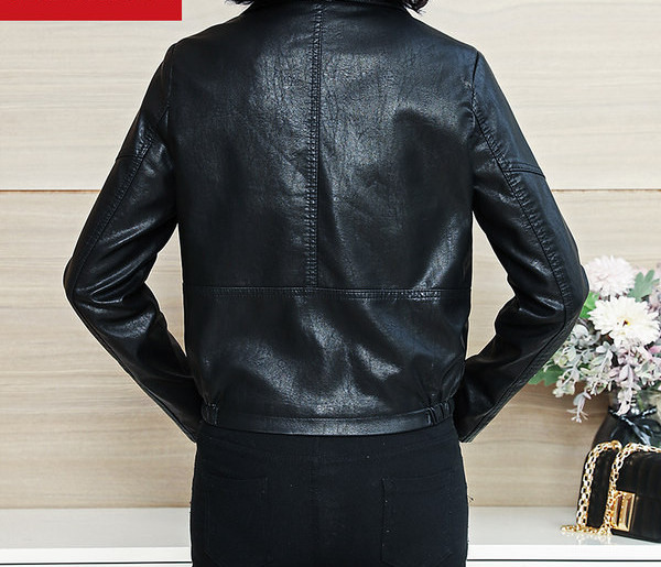 Női bőrdzseki elasztikus - fekete színű