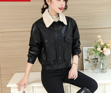 Női bőrdzseki, tológallérral