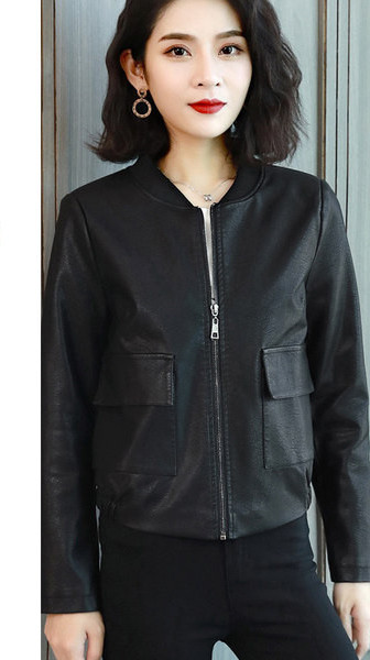 Öko bőrből készült rövid női kabát elasztikus derékkal