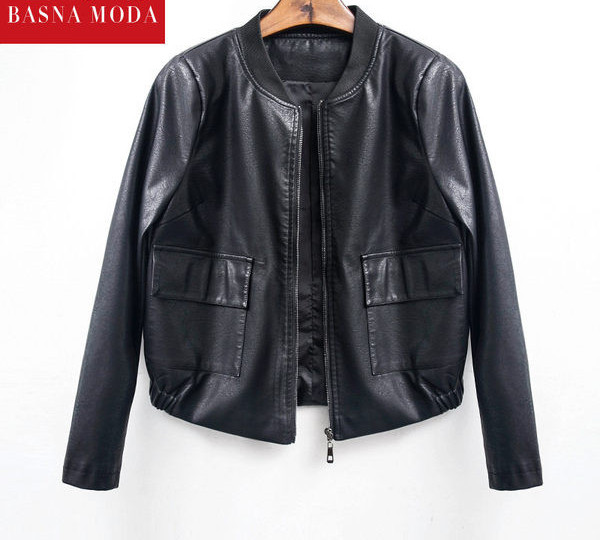 Öko bőrből készült rövid női kabát elasztikus derékkal