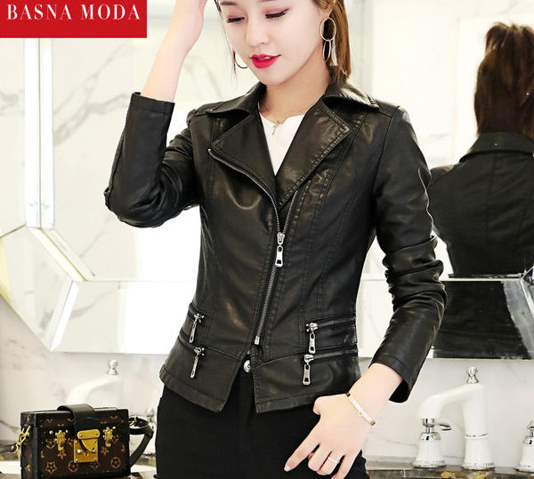 Jacheta de dama cadita din piele ecologica cu fermoare