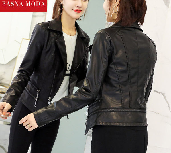 Jacheta de dama cadita din piele ecologica cu fermoare