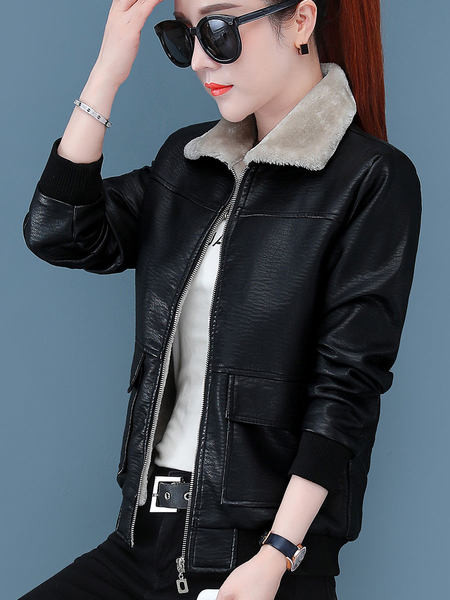 Eko bőrből készült női kabát meleg béléssel