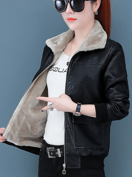 Eko bőrből készült női kabát meleg béléssel