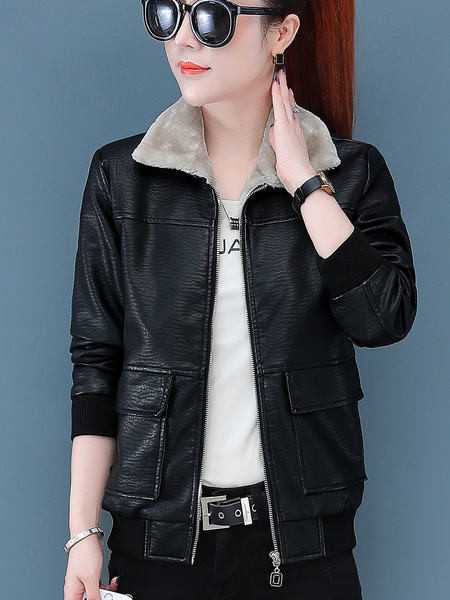 Eko bőrből készült női kabát meleg béléssel