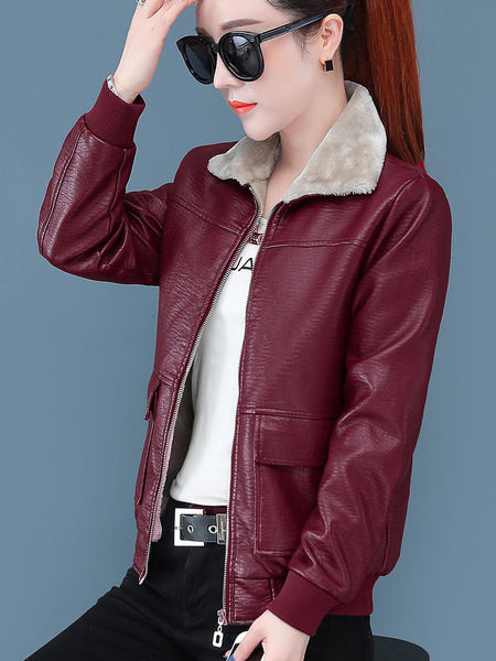 Eko bőrből készült női kabát meleg béléssel