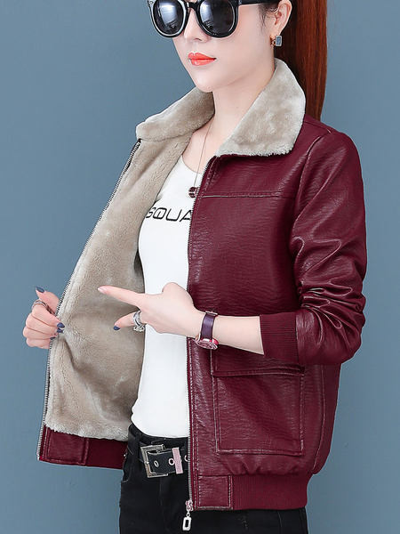 Eko bőrből készült női kabát meleg béléssel