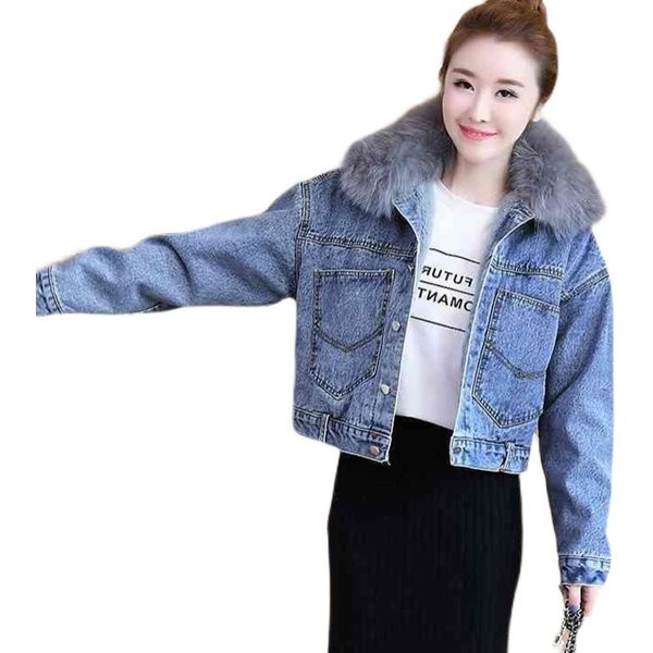 Női farmerdzseki, tológallérral