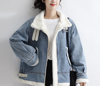 Jacheta de iarna din denim de dama cu captuseala calda - culoare albastra