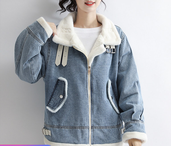 Női téli farmerdzseki meleg béléssel - kék színű