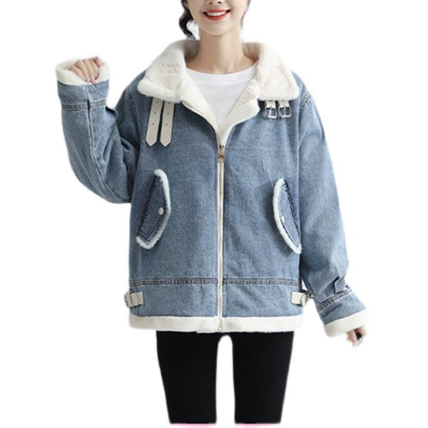 Női téli farmerdzseki meleg béléssel - kék színű