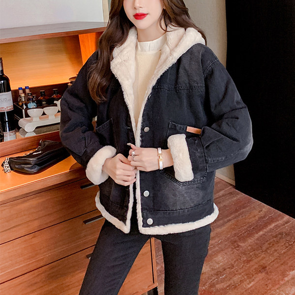 Női farmer dzseki pehely béléssel és gombokkal