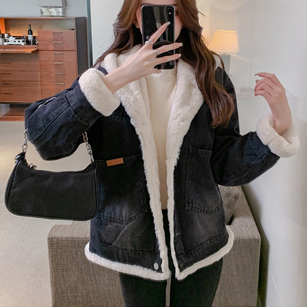 Női farmer dzseki pehely béléssel és gombokkal