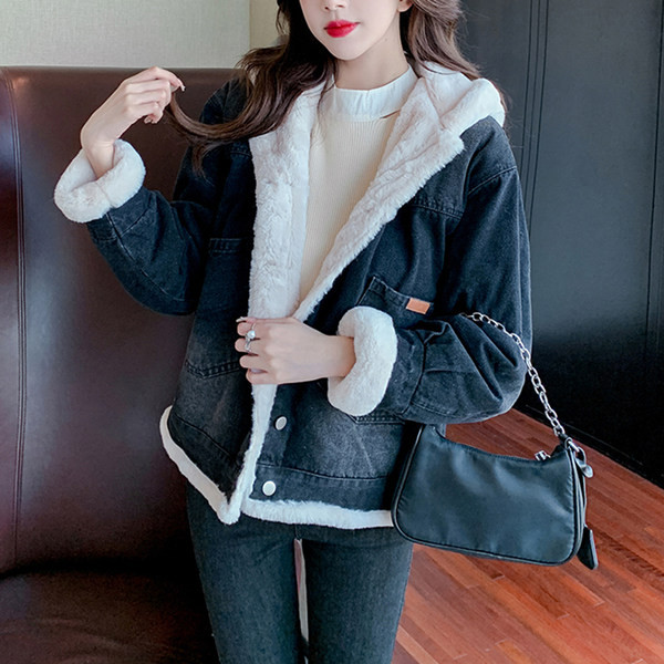 Női farmer dzseki pehely béléssel és gombokkal