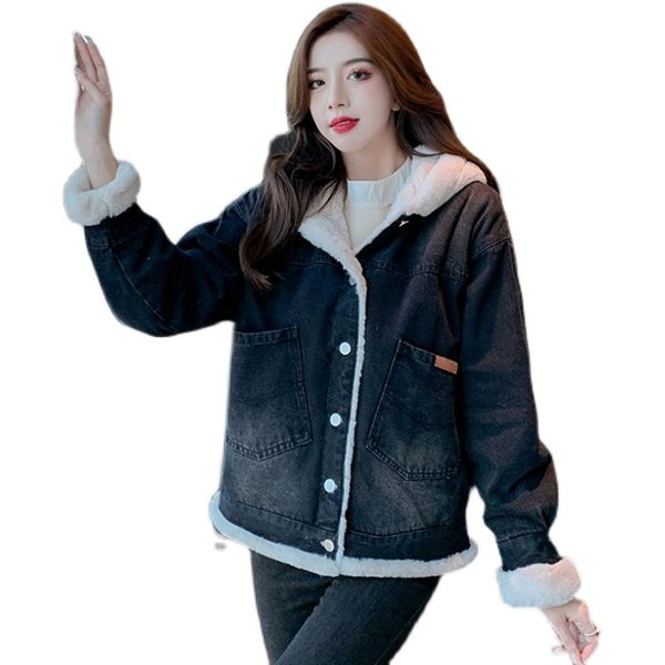 Női farmer dzseki pehely béléssel és gombokkal