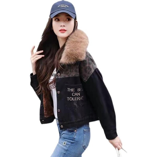 Női farmerdzseki, kapucnival, - fekete színű