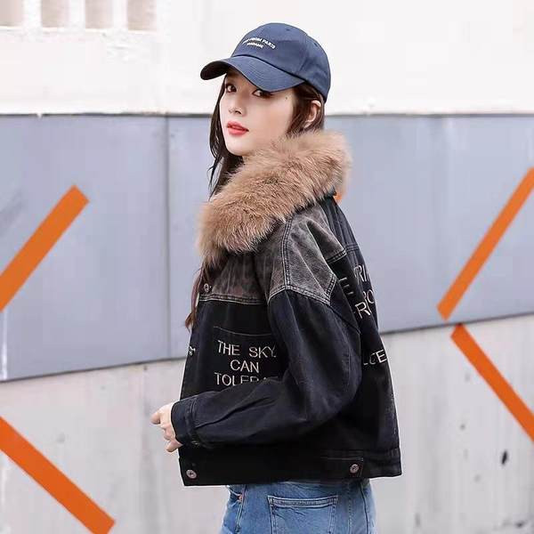 Női farmerdzseki, kapucnival, - fekete színű