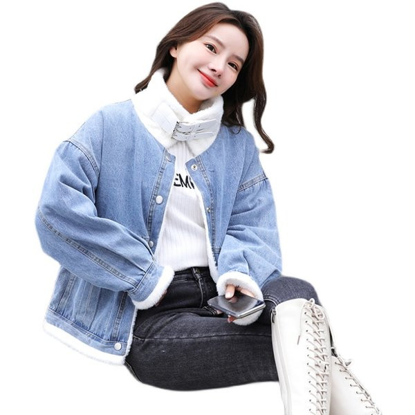 Jachetă de damă din denim cu căptușeală caldă și nasturi