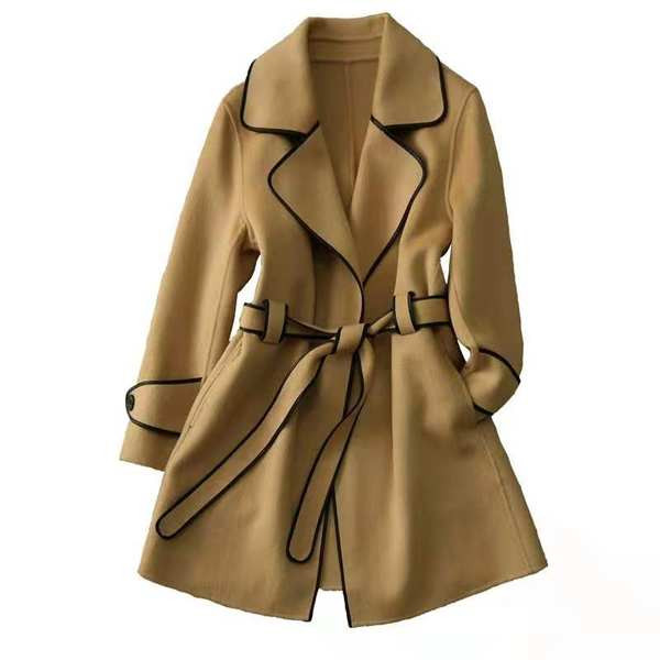 Palton modern de dama cu curea in negru si maro