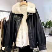 Geaca de dama din piele ecologica cu captuseala calda - culoare neagra
