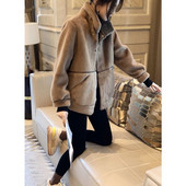 Jacheta de puf de dama cu talie inalta - culoare maro