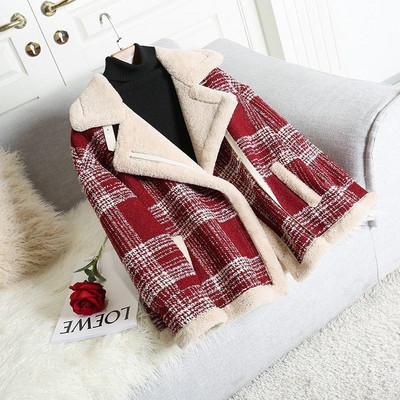 Női kockás kabát meleg béléssel