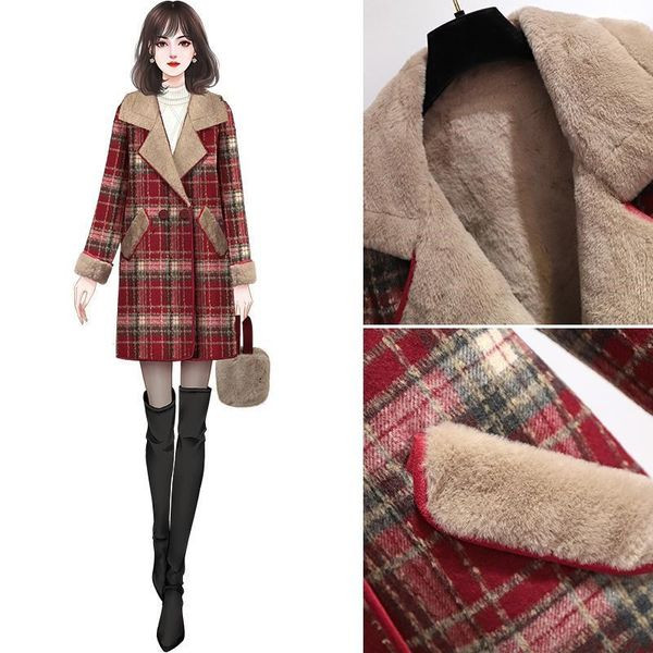 Női kockás pehelykabát zsebekkel