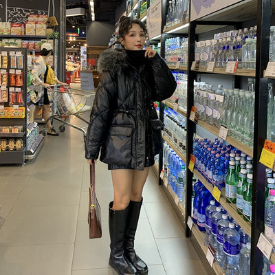 Geacă de iarnă pentru femei cu buzunar pentru glugă și legături în talie