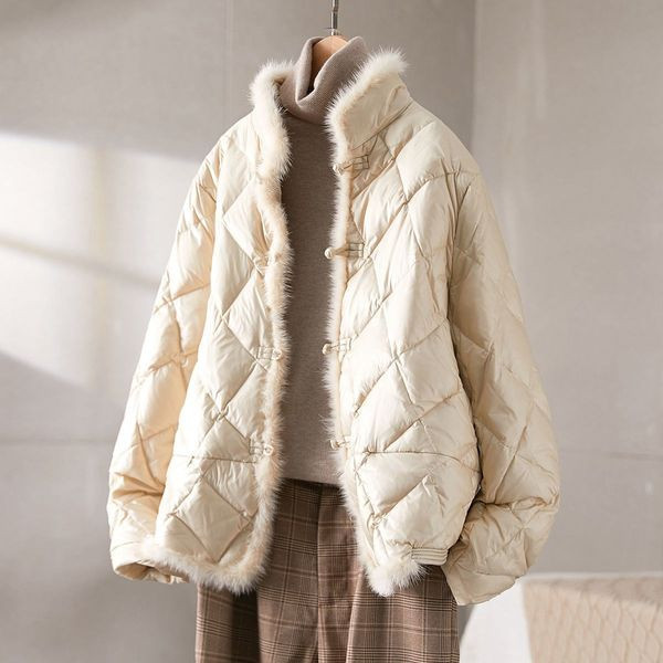 Női alkalmi kabát magas gallérral és gombokkal