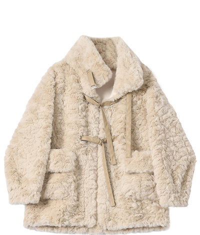 Női pehelykabát nyakkendővel és zsebekkel