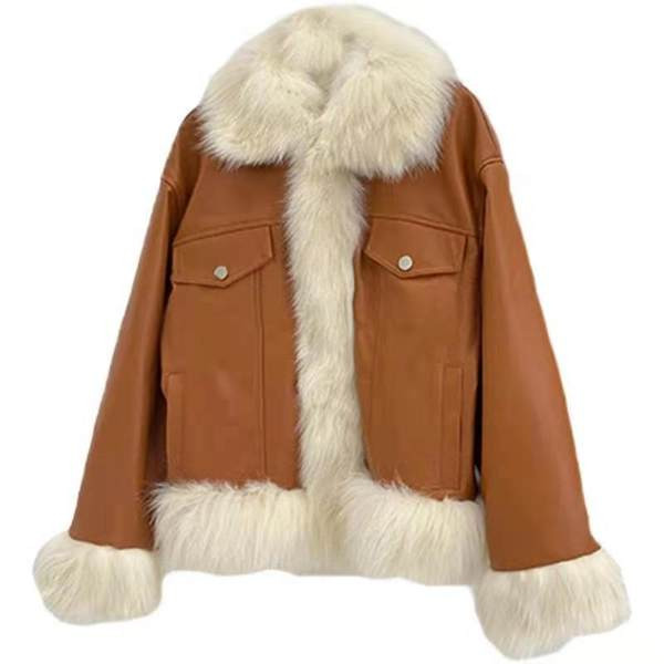 Öko bőrből készült női kabát pehely és zsebekkel