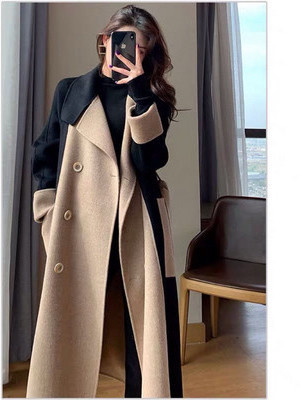 Γυναικείο μοντέρνο μακρύ παλτό με κουμπιά και ζώνη