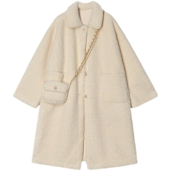 Bézs színű, gombos, hosszú női kabát