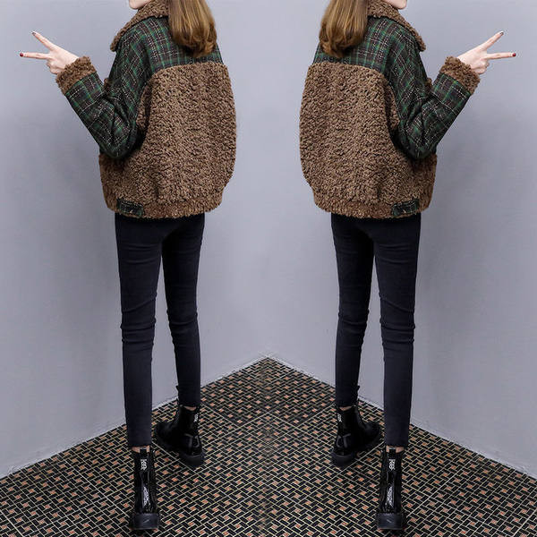 Meleg kockás kabát műszőrmével