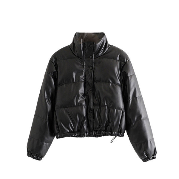 Női kabát magas galléros zsebbel és cipzárral