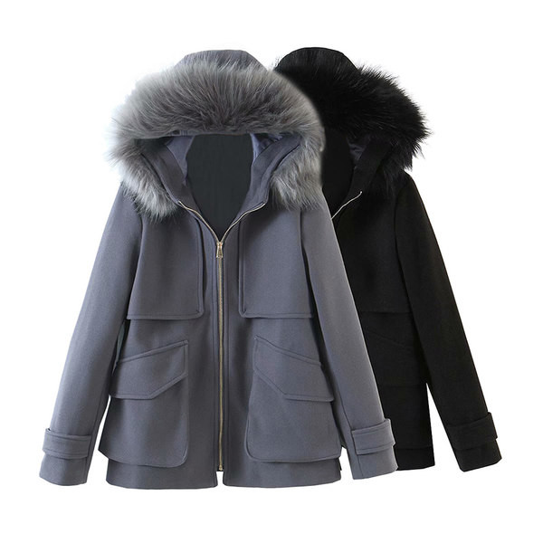 Γυναικείο φθινοπωρινό-χειμωνιάτικο μπουφάν με τσέπες και κουκούλα με πούπουλο